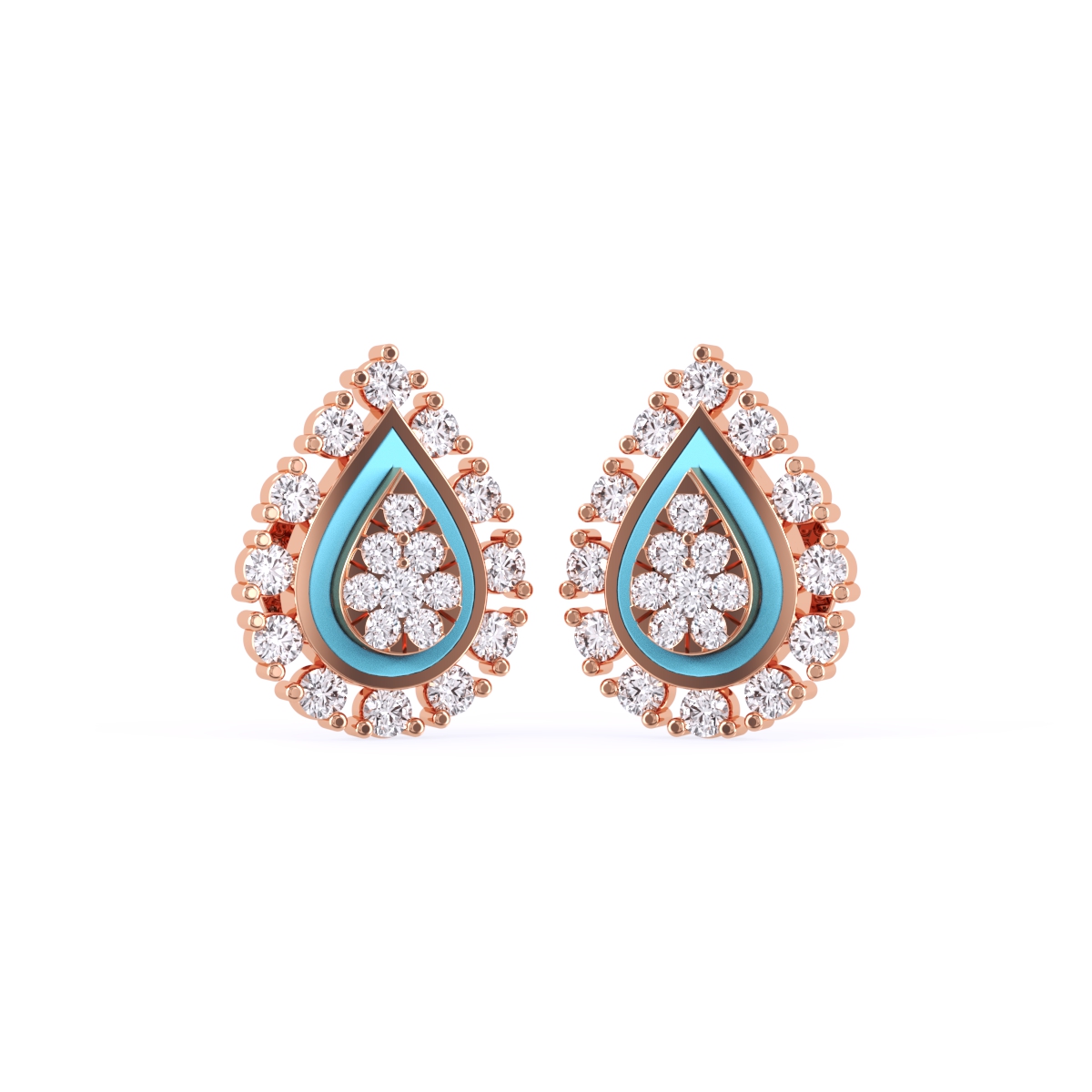 Delicate Pear Cluster Diamond Halo Stud Earrings